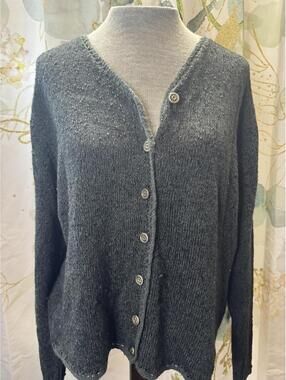 Tian Collection Women's Large Dark Gray Knit Button-Up Cardigan Sweater